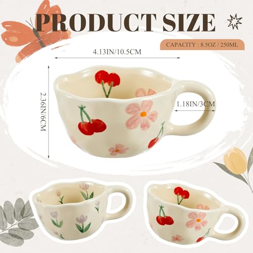 Vesici 2 Pcs Ceramic Coffee Mug Creative Flower Cup Floral Mug with Handles 8.5 oz Cute Aesthetic Tea Porcelain Mug for Office Home, Dishwasher and Microwave Safe (Cute)