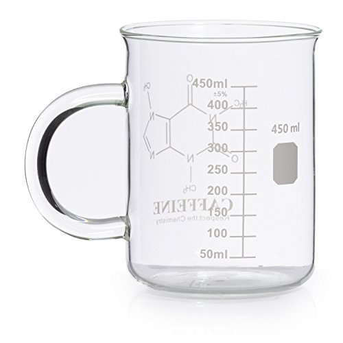 Caffeine Beaker Mug, Caffeine Molecule Mug - Chemistry Mug 16 oz Borosilicate Glass Coffee Mugs with Handle and Measuring for Coffee, Latte, Tea or Hot and Cold Beverage - Tea Coffee Mug