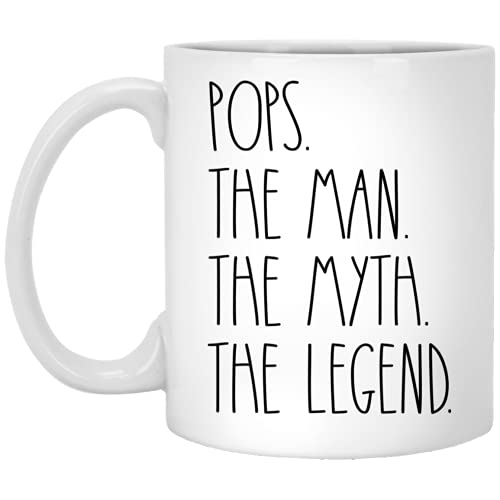 OwingsDesignsPerfect Pops The Man The Myth The Legend Coffee Mug -Rae Dunn Inspired - Happy Birthday Pops - Best Pops Coffee Mug - Father's Day Mug Pops 11oz, White (CGO5ZLGUCA-11oz)