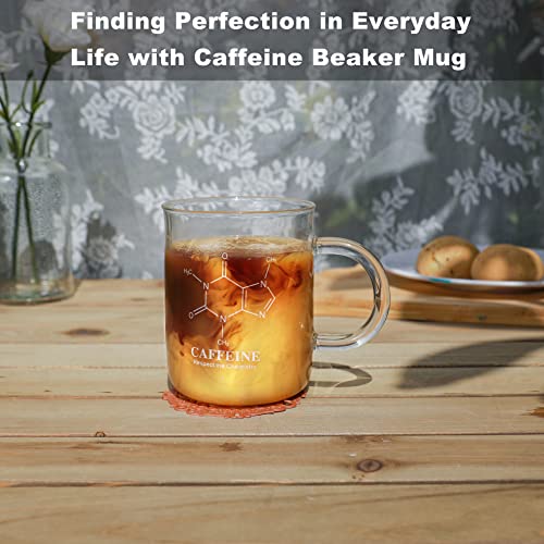 Caffeine Beaker Mug, Caffeine Molecule Mug - Chemistry Mug 16 oz Borosilicate Glass Coffee Mugs with Handle and Measuring for Coffee, Latte, Tea or Hot and Cold Beverage - Tea Coffee Mug