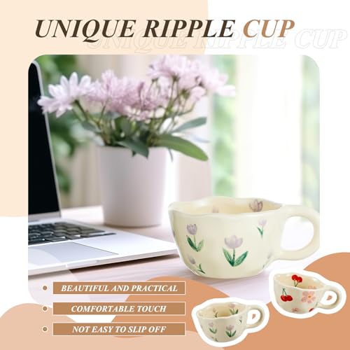 Vesici 2 Pcs Ceramic Coffee Mug Creative Flower Cup Floral Mug with Handles 8.5 oz Cute Aesthetic Tea Porcelain Mug for Office Home, Dishwasher and Microwave Safe (Cute)
