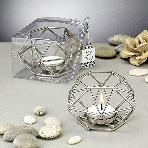 FASHIONCRAFT 8251 Silver Hexagon Shaped Geometric Design Tea Light, Votive Candle Holder, Gift Favor, Pack of 1