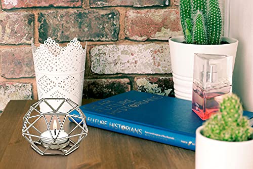 FASHIONCRAFT 8251 Silver Hexagon Shaped Geometric Design Tea Light, Votive Candle Holder, Gift Favor, Pack of 1