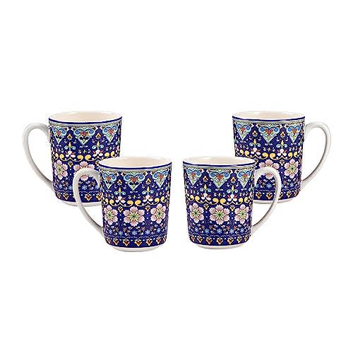 Bico Mandala Kaleidoscope Ceramic Mugs, Set of 4, for Coffee, Tea, Drinks, Microwave & Dishwasher Safe