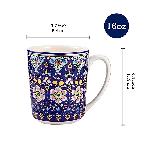 Bico Mandala Kaleidoscope Ceramic Mugs, Set of 4, for Coffee, Tea, Drinks, Microwave & Dishwasher Safe