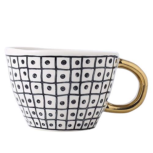 Large Ceramic Coffee Mug Tea Mugs Cups with Golden Handle Modern Black and White Pattern