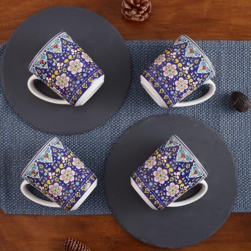 Bico Mandala Kaleidoscope Ceramic Mugs, Set of 4, for Coffee, Tea, Drinks, Microwave & Dishwasher Safe
