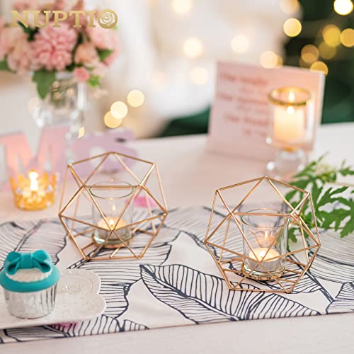 NUPTIO Tea Light Candle Holders - Votive Candle Holder for Tealight & Pillar Candles Geometric Gold Candle Stand for Wedding Table Reception Decor Birthday Party Gifts Home Mantel Centrepieces, 6 Pcs