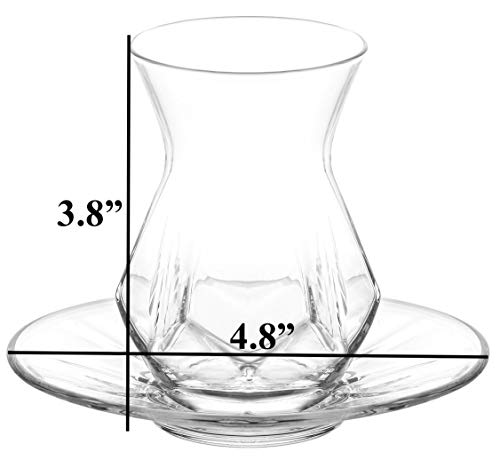 12 Pieces LOVE Turkish Tea Glasses with Saucers Set of 6, Geometric Design, 5 Oz
