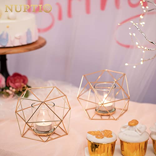 NUPTIO Tea Light Candle Holders - Votive Candle Holder for Tealight & Pillar Candles Geometric Gold Candle Stand for Wedding Table Reception Decor Birthday Party Gifts Home Mantel Centrepieces, 6 Pcs