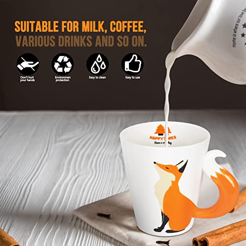 FRYSEFDFV Cute Cartoon Animal Shape Fox Porcelain Coffee Mugs Gifts For Women & Men, 12oz Funny White Ceramic Cups for Latte, Hot Tea, Cappuccino, Mocha, Cocoa