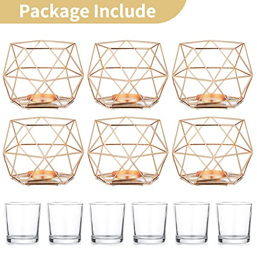 NUPTIO Tea Light Candle Holders - Votive Candle Holder for Tealight & Pillar Candles Geometric Gold Candle Stand for Wedding Table Reception Decor Birthday Party Gifts Home Mantel Centrepieces, 6 Pcs