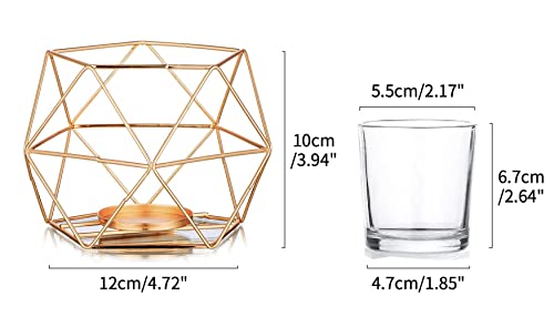 Hewory Geometric Tealight Candle Holders Gold, Modern Metal Geo Wedding Centerpieces for Table, Votive Candle Stand Accent for Tea Light for Home Shelf Mantel Christmas Birthday Party Decor, 2pcs
