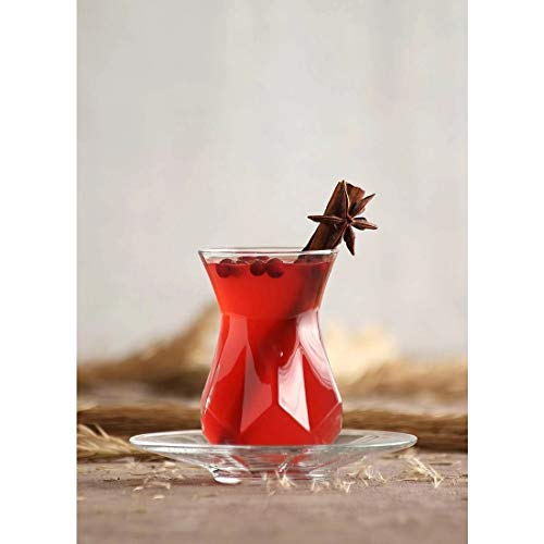 12 Pieces LOVE Turkish Tea Glasses with Saucers Set of 6, Geometric Design, 5 Oz