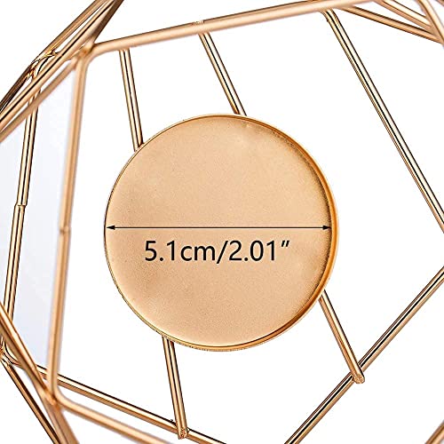 Hewory Geometric Tealight Candle Holders Gold, Modern Metal Geo Wedding Centerpieces for Table, Votive Candle Stand Accent for Tea Light for Home Shelf Mantel Christmas Birthday Party Decor, 2pcs