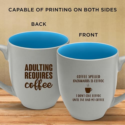 Custom Pop Out Bistro Two Tone Coffee Mugs 16 oz. Set of 10, Personalized Bulk Pack - Perfect for Coffee, Hot Cocoa and other Beverages - Light Blue