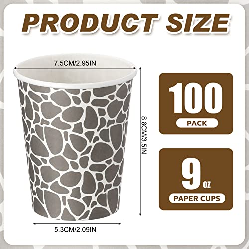 100 Pack 9 oz Paper Cups Paper Disposable Coffee Cups 9 oz Geometric Hot or Cold Beverage Drinking Cup for Water Juice Coffee or Tea