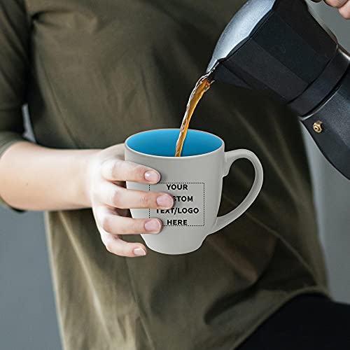 Custom Pop Out Bistro Two Tone Coffee Mugs 16 oz. Set of 10, Personalized Bulk Pack - Perfect for Coffee, Hot Cocoa and other Beverages - Light Blue