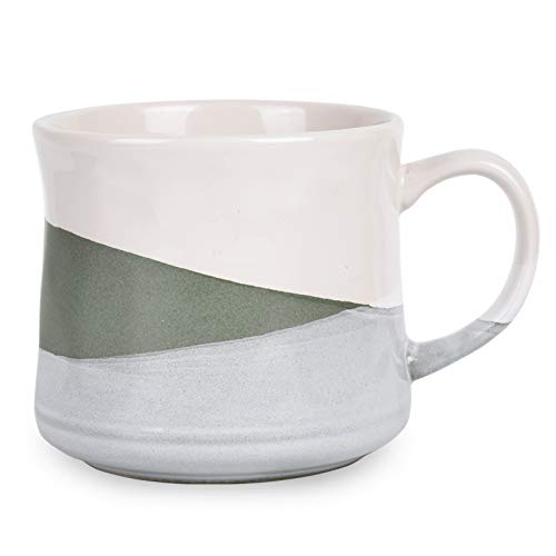 Bosmarlin Large Stoneware Coffee Mug, Big Tea Cup for Office and Home, 21 Oz, Dishwasher and Microwave Safe, 1 PCS (Geometry-Green)