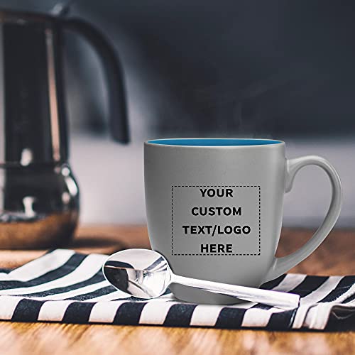 Custom Pop Out Bistro Two Tone Coffee Mugs 16 oz. Set of 10, Personalized Bulk Pack - Perfect for Coffee, Hot Cocoa and other Beverages - Light Blue