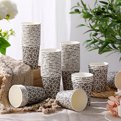 100 Pack 9 oz Paper Cups Paper Disposable Coffee Cups 9 oz Geometric Hot or Cold Beverage Drinking Cup for Water Juice Coffee or Tea