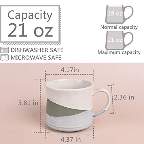 Bosmarlin Large Stoneware Coffee Mug, Big Tea Cup for Office and Home, 21 Oz, Dishwasher and Microwave Safe, 1 PCS (Geometry-Green)
