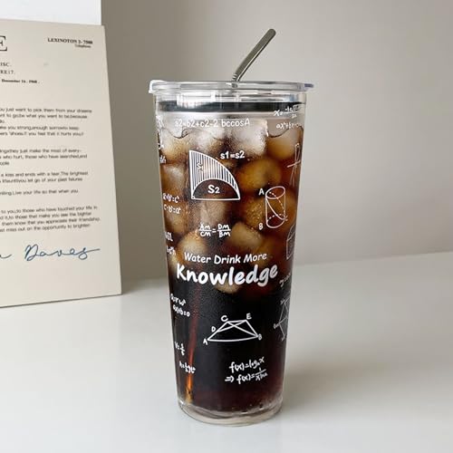 LIYAZHIL 35OZ Glass Tumbler with Straw and Lid Sealed High Capacity Iced Coffee Cup Geometric Pattern Drinking Glass Cups for Water, Iced Tea Fruit Juice