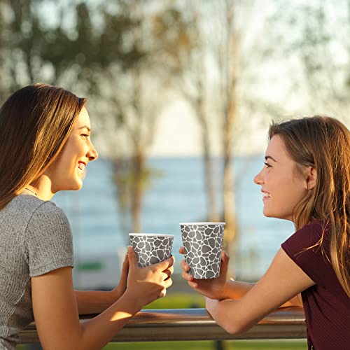 100 Pack 9 oz Paper Cups Paper Disposable Coffee Cups 9 oz Geometric Hot or Cold Beverage Drinking Cup for Water Juice Coffee or Tea