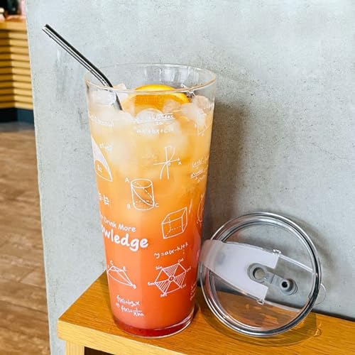LIYAZHIL 35OZ Glass Tumbler with Straw and Lid Sealed High Capacity Iced Coffee Cup Geometric Pattern Drinking Glass Cups for Water, Iced Tea Fruit Juice