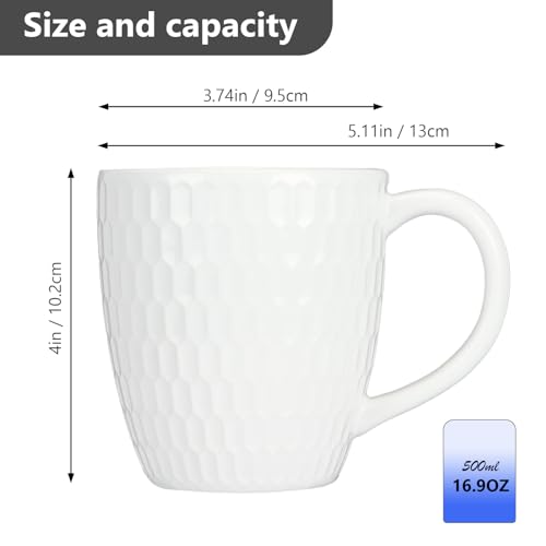 Schliersee 17 OZ White Coffee Mugs Set 6, Ceramic Coffee Mug, Geometric Pattern Coffee Cups for Latte, Hot Tea, Cappuccino, Mocha, Cocoa, Tea