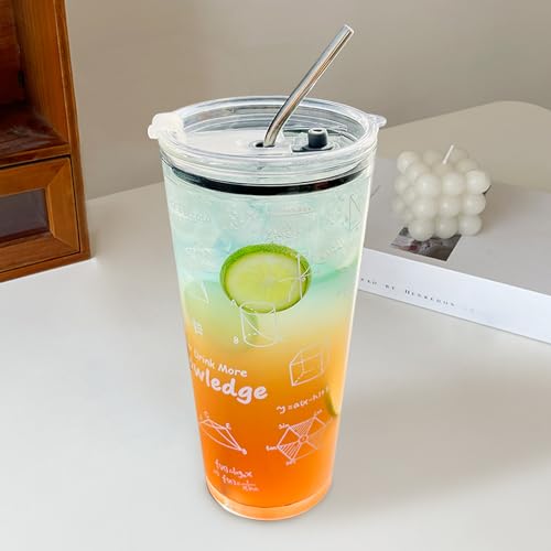 LIYAZHIL 35OZ Glass Tumbler with Straw and Lid Sealed High Capacity Iced Coffee Cup Geometric Pattern Drinking Glass Cups for Water, Iced Tea Fruit Juice