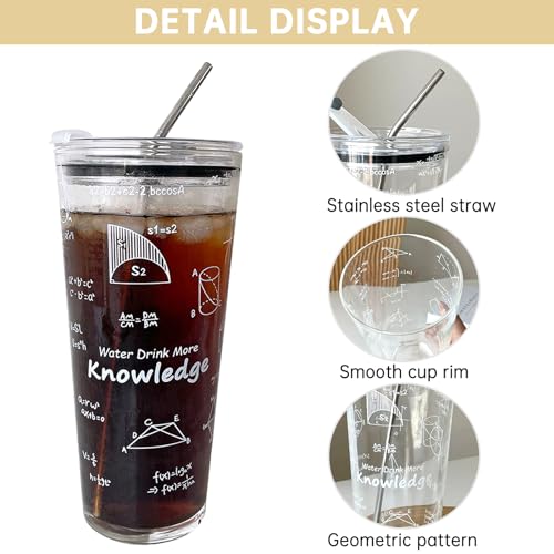 LIYAZHIL 35OZ Glass Tumbler with Straw and Lid Sealed High Capacity Iced Coffee Cup Geometric Pattern Drinking Glass Cups for Water, Iced Tea Fruit Juice