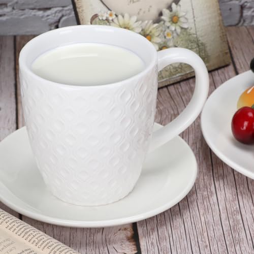 Schliersee 17 OZ White Coffee Mugs Set 6, Ceramic Coffee Mug, Geometric Pattern Coffee Cups for Latte, Hot Tea, Cappuccino, Mocha, Cocoa, Tea