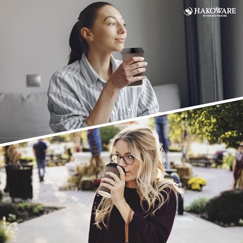 [340 SET]Harvest Pack 16 oz Disposable Coffee Cups, Insulated Ripple Double-Walled Paper Cup with Lid, Brown Geometric, Tea Hot Chocolate Drinks To go coffee cups