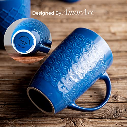AmorArc Large Coffee Mugs Set of 6, 22oz Ceramic Tall Coffee Mugs Set with Textured Geometric Patterns for Latte/Tea/Beer/Hot Cocoa, Dishwasher & Microwave Safe, Multi
