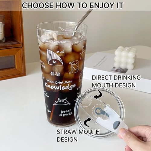 LIYAZHIL 35OZ Glass Tumbler with Straw and Lid Sealed High Capacity Iced Coffee Cup Geometric Pattern Drinking Glass Cups for Water, Iced Tea Fruit Juice