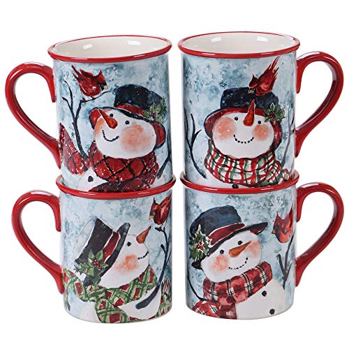Certified International Watercolor Snowman 16 oz. Mugs, 4 Count (Pack of 1), Multicolored