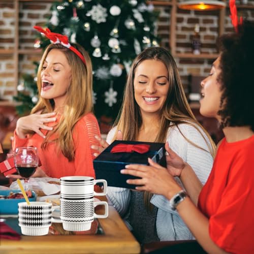 Set of 4 Ceramic Espresso Cups, 12 oz Cappuccino Cup with Spoons Stackable Tea Cup Set Espresso Coffee Cup Modern Geometric Black White Small Cafe Ice Coffee Mug Mocha Latte Tea Cups Christmas Gifts