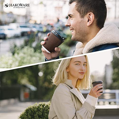 [150 SET]Harvest Pack 8 oz Disposable Coffee Cups, Insulated Ripple Double-Walled Paper Cup with Lid, Brown Geometric, Tea Hot Chocolate Drinks To go coffee cups