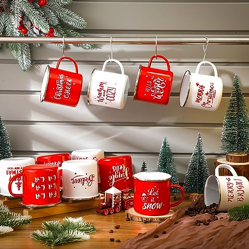 Suttmin 16 Pcs Christmas Enamel Winter Holiday Coffee Mugs with Quotes 12 Oz Seasonal Merry Christmas Mugs White and Red Cups Funny Novelty Xmas Coffee Mugs for Women, Coworkers, Kids (Snow)