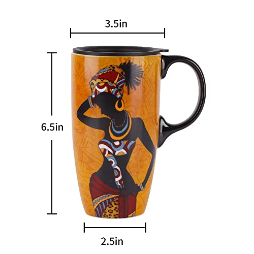 Topadorn Coffee Ceramic Mug Porcelain Latte Tea Cup With Lid in Gift Box 17oz.Young Lady