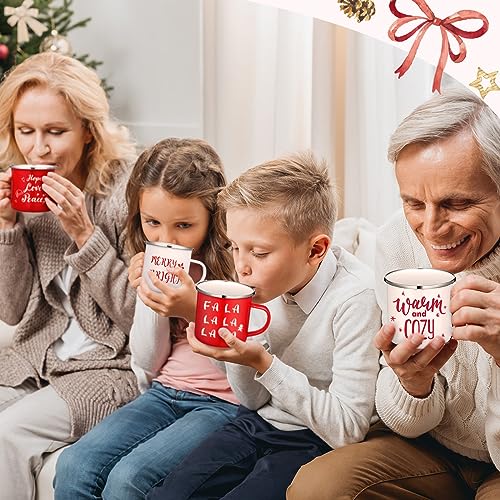 Suttmin 16 Pcs Christmas Enamel Winter Holiday Coffee Mugs with Quotes 12 Oz Seasonal Merry Christmas Mugs White and Red Cups Funny Novelty Xmas Coffee Mugs for Women, Coworkers, Kids (Snow)