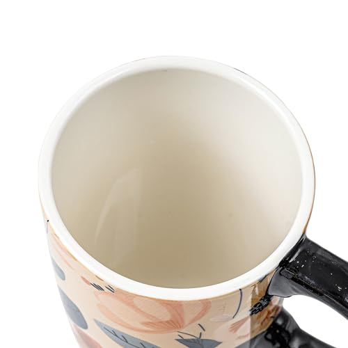 Topadorn Coffee Ceramic Mug Porcelain Latte Tea Cup With Lid in Gift Box 17oz., Leaves & Flowers.