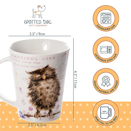 SPOTTED DOG GIFT COMPANY Coffee Mug Set of 4, Cute Mugs with Owl Squirrel Hen Goose Designs, 12oz Ceramic Animal Mugs Tea Cups Porcelain China, Unique Gifts for Animal Lovers Men Women