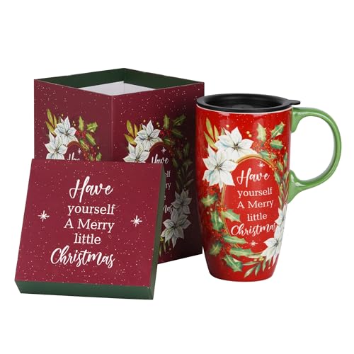 Topadorn Christmas Coffee Mug 17 Oz, Dishwasher & Microwave Safe, Porcelain Mugs for Tea or Hot Cocoa as Xmas Gifts for Family & Friends, Red