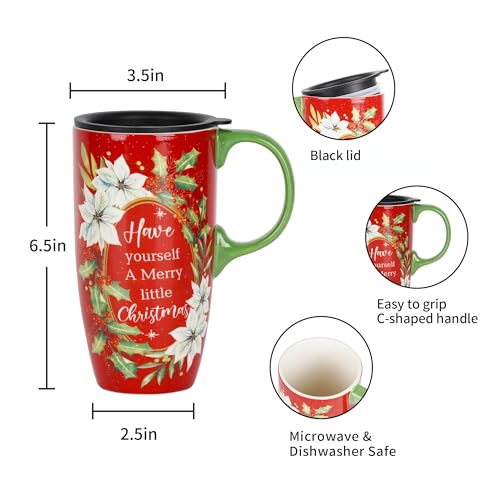 Topadorn Christmas Coffee Mug 17 Oz, Dishwasher & Microwave Safe, Porcelain Mugs for Tea or Hot Cocoa as Xmas Gifts for Family & Friends, Red