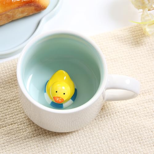 Arawat Animal Coffee Mugs with Duck Cute Coffee Mugs 12 OZ Duck Inside Cups Tea Cups with Handle Ceramic Cups Funny Coffee Mugs with Spoon Mugs Gift for Women Friends Coffee Mug for Birthday