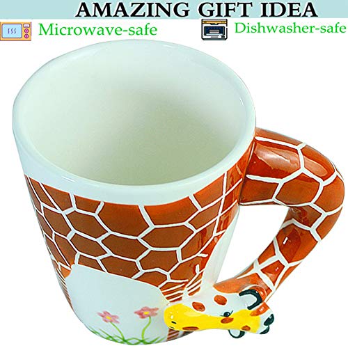luckyse 3D Coffee Mug Funny Animal Porcelain 13.5 Oz Tea Cup. Hi, I am a giraffe with long neck and legs Suitable for Gift Best Papa Ever Birthday Gift