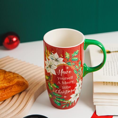 Topadorn Christmas Coffee Mug 17 Oz, Dishwasher & Microwave Safe, Porcelain Mugs for Tea or Hot Cocoa as Xmas Gifts for Family & Friends, Red