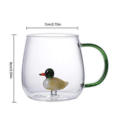 QIANSHENG 3D Coffee Mug Borosilicate Glass Cute Animal Inside Cup Cartoon Figurine Teacup Christmas Birthday Valentine's Day Gift for Boys Girls Kids Women Men, 13.5oz